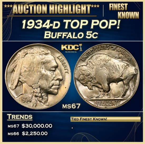 1934-d Buffalo Nickel TOP POP! 5c ms67 SEGS