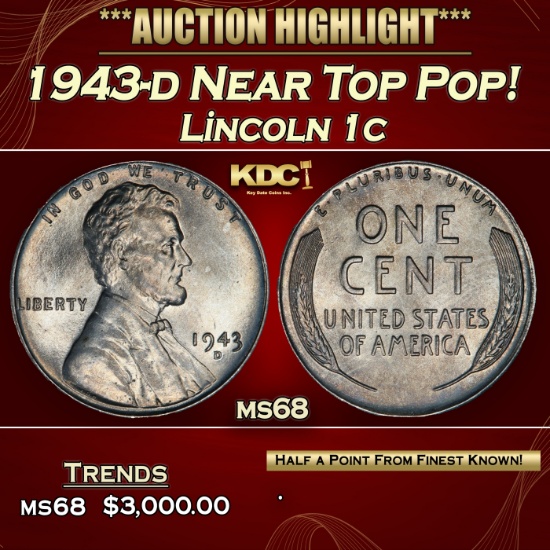 1943-d Lincoln Cent Near Top Pop! 1c ms68 SEGS