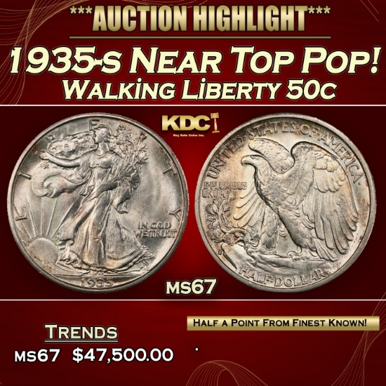 1935-s Walking Liberty Half Dollar Near Top Pop! 50c ms67 SEGS