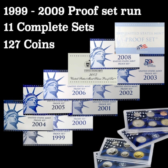 1999-2009 Proof Set Run 127 Coins 11 Complete Sets