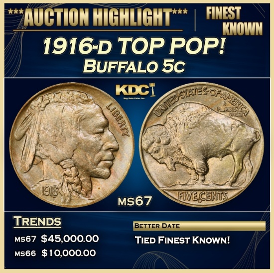 1916-d Buffalo Nickel TOP POP! 5c ms67 SEGS