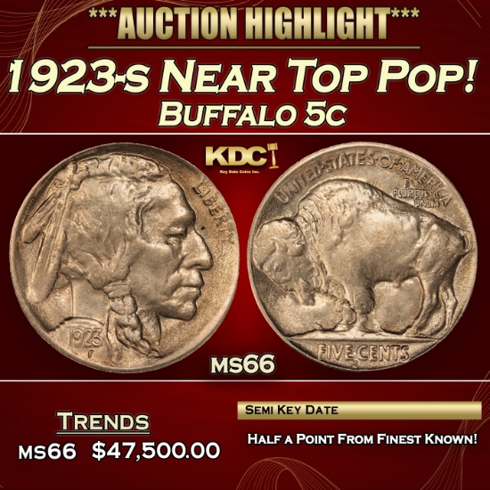 1923-s Buffalo Nickel Near Top Pop! 5c ms66 SEGS