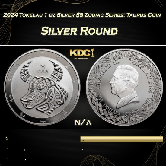 2024 Tokelau 1 oz Silver $5 Zodiac Series: Taurus Coin