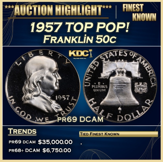 1957 Proof Franklin Half Dollar TOP POP! 50c pr69 DCAM SEGS