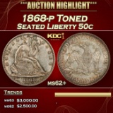 1868-p Seated Half Dollar Toned 50c ms62+ USCG