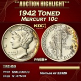 1942 Proof Mercury Dime Toned 10c pr68+ SEGS