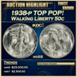 1938-p Walking Liberty Half Dollar TOP POP! 50c ms68 SEGS