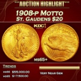 1908-p Motto Gold St. Gaudens Double Eagle $20 ms65+ SEGS