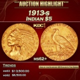 1913-s Gold Indian Half Eagle $5 Select Unc USCG