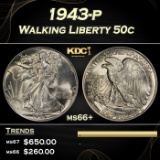 1943-p Walking Liberty Half Dollar 50c Grades ms66+