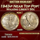 1943-p Walking Liberty Half Dollar Near Top Pop! 50c ms68 SEGS