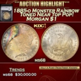 1885-o Morgan Dollar Monster Rainbow Toned Near Top Pop! $1 ms68 SEGS