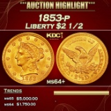 1853-p Gold Liberty Quarter Eagle $2 1/2 ms64+ SEGS