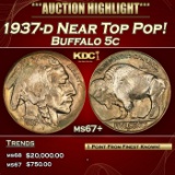 1937-d Buffalo Nickel Near Top Pop! 5c ms67+ SEGS