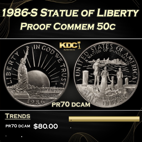 1986-S Statue of Liberty Proof Modern Commem Half Dollar 50c pr70 dcam SEGS