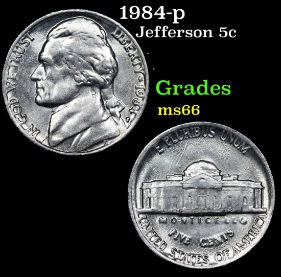 1984-p Jefferson Nickel 5c Grades GEM+ Unc