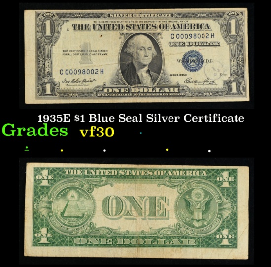 1935E $1 Blue Seal Silver Certificate Grades vf++