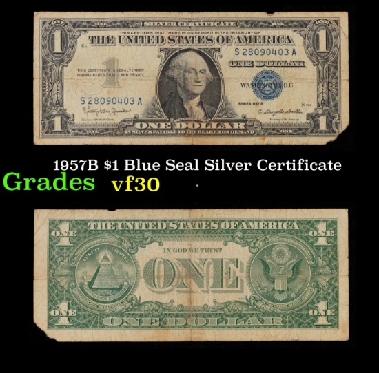 1957B $1 Blue Seal Silver Certificate Grades vf++