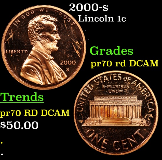 2000-s Proof Lincoln Cent 1c pr70 rd DCAM SEGS