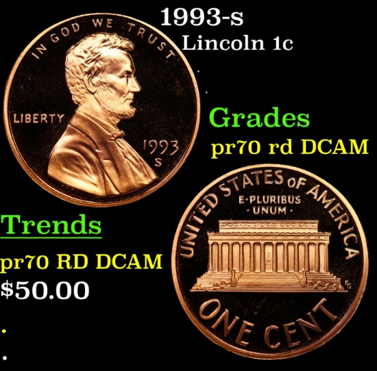 1993-s Proof Lincoln Cent 1c pr70 rd DCAM SEGS