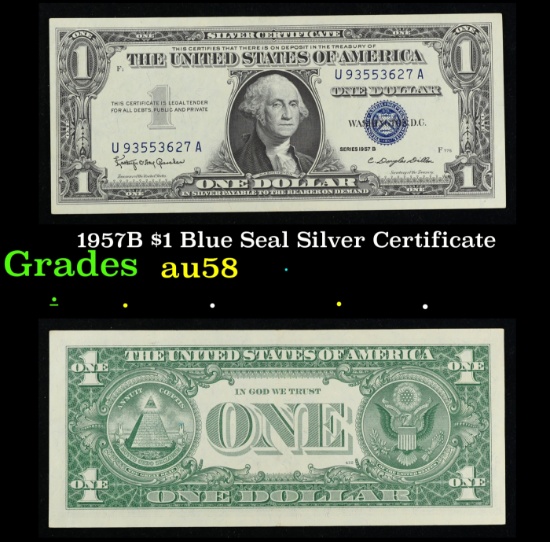 1957B $1 Blue Seal Silver Certificate Grades Choice AU/BU Slider