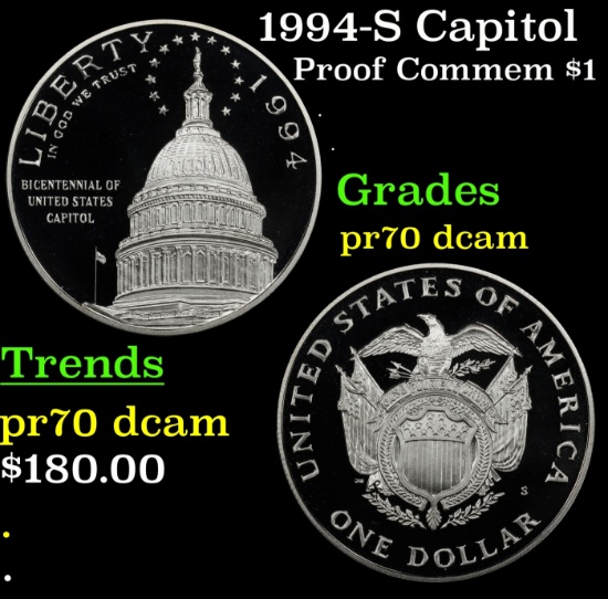 1994-S Capitol Proof Modern Commem Dollar $1 pr70 dcam SEGS
