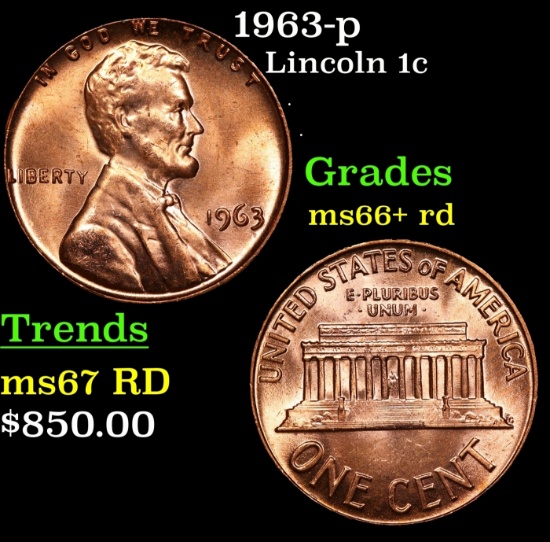 1963-p Lincoln Cent 1c Grades GEM++ RD