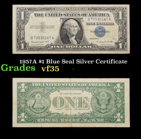 1957A $1 Blue Seal Silver Certificate Grades vf++