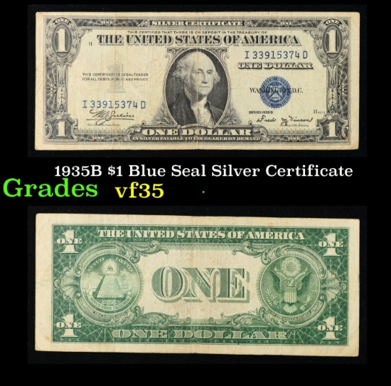 1935B $1 Blue Seal Silver Certificate Grades vf++