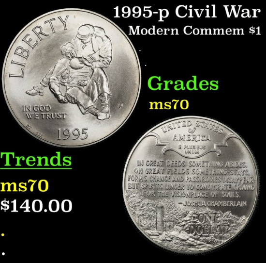 1995-p Civil War Modern Commem Dollar $1 ms70 SEGS