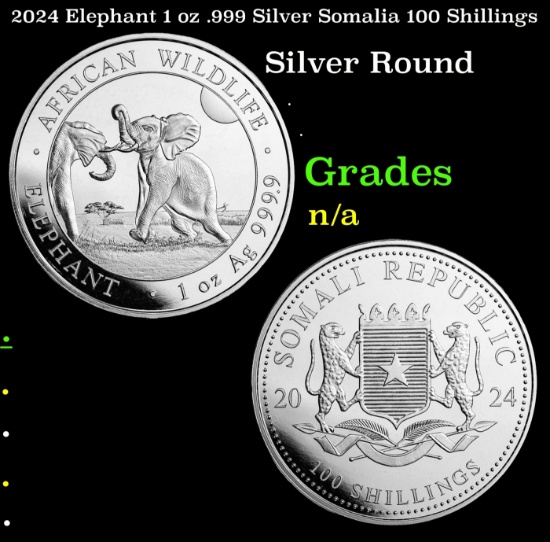 2024 Elephant 1 oz .999 Silver Somalia 100 Shillings