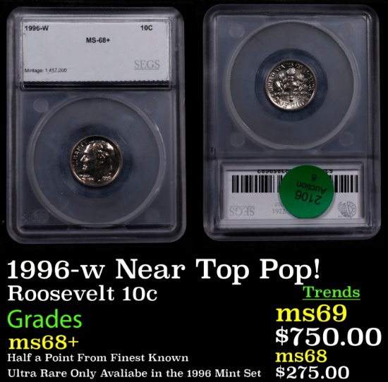 1996-w Roosevelt Dime Near Top Pop! 10c ms68+ SEGS