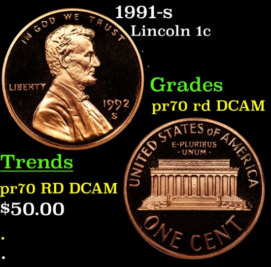 1991-s Proof Lincoln Cent 1c pr70 rd DCAM SEGS