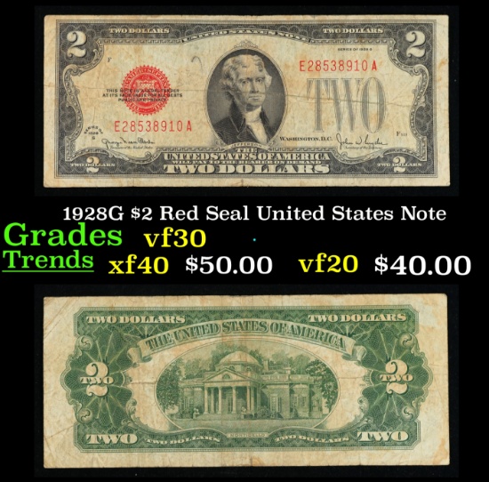 1928G $2 Red Seal United States Note Grades vf++