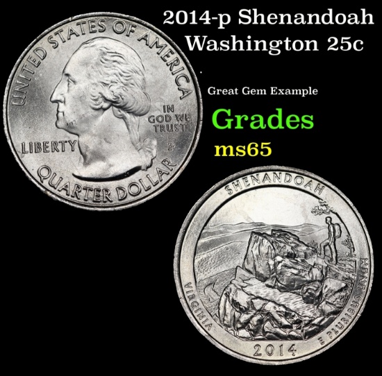 2014-p Shenandoah Washington Quarter 25c Grades GEM Unc