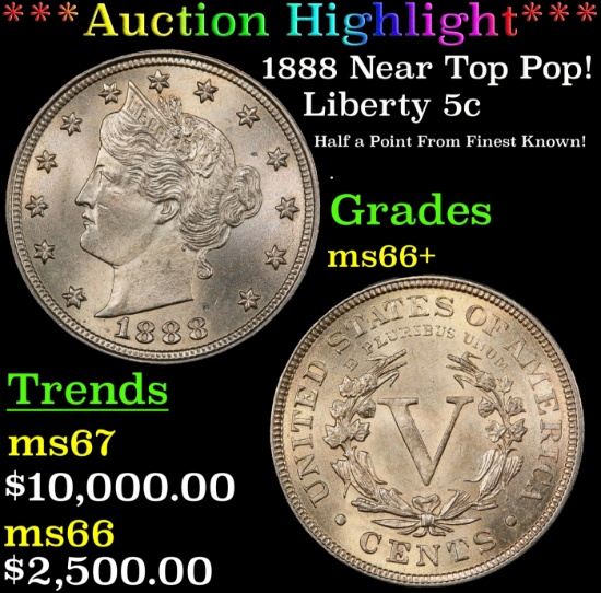 *Highlight* 1888 Liberty Nickel Near Top Pop! 5c ms66+ SEGS (fc)