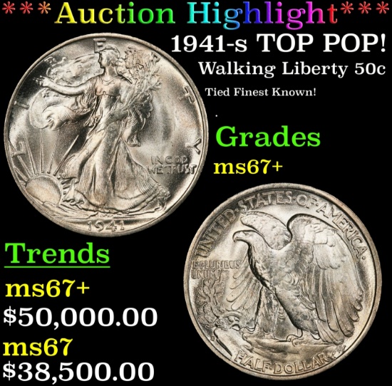 *Highlight* 1941-s Walking Liberty Half Dollar TOP POP! 50c ms67+ SEGS (fc)