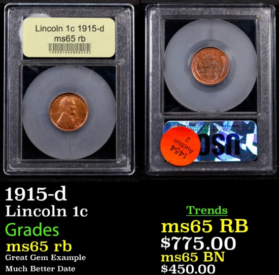 1915-d Lincoln Cent 1c GEM Unc RB USCG