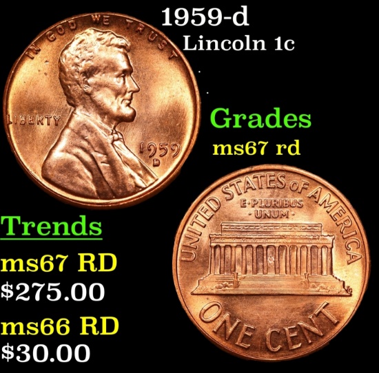1959-d Lincoln Cent 1c Grades GEM++ Unc RD