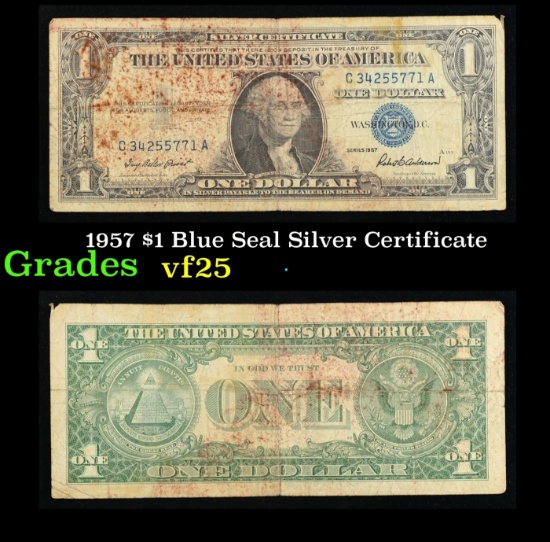 1957 $1 Blue Seal Silver Certificate Grades vf+