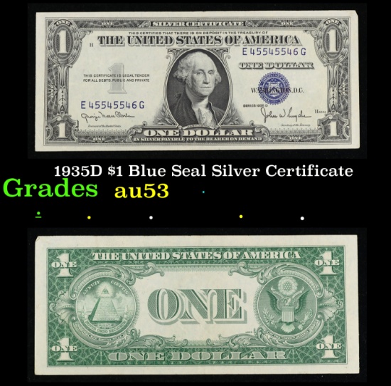 1935D $1 Blue Seal Silver Certificate Grades Select AU