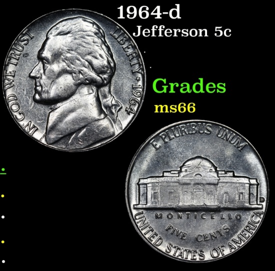 1964-d Jefferson Nickel 5c Grades GEM+ Unc