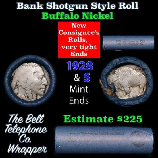 Buffalo Nickel Shotgun Roll in Old Bank Style 'Bell Telephone' Wrapper 1928 & s Mint Ends