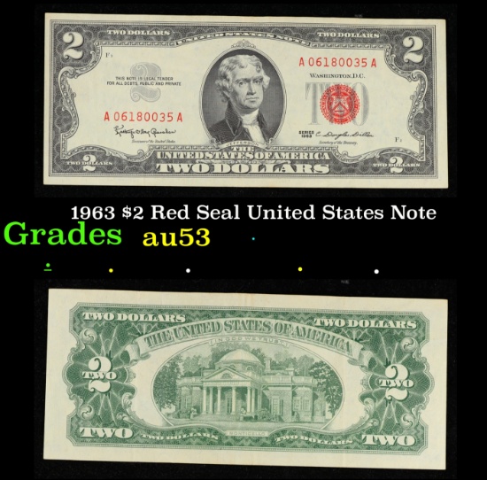 1963 $2 Red Seal United States Note Grades Select AU