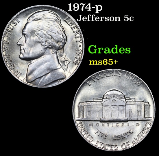 1974-p Jefferson Nickel 5c Grades GEM+ Unc