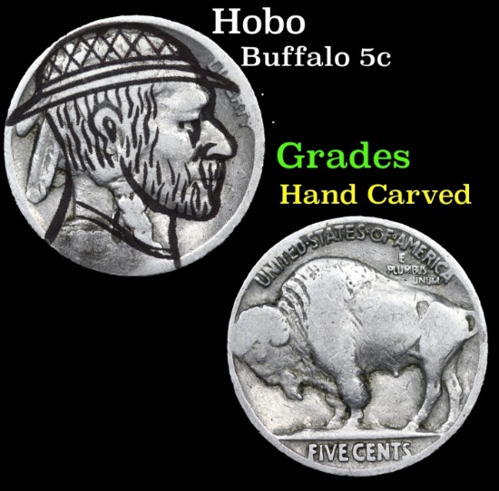 Hobo Buffalo Nickel 5c Grades Hand Carved