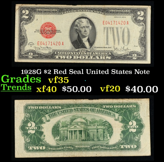 1928G $2 Red Seal United States Note Grades vf++