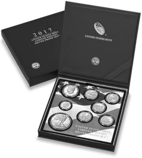 RARE 2017 United States Mint Limited Edition Silver Proof Set 8 coins, Over 2.25oz Of Silver low min