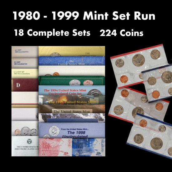 1980-1999 Mint Set Run 224 Coins 18 Complete Sets