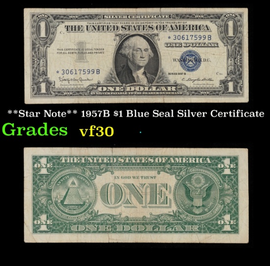 **Star Note** 1957B $1 Blue Seal Silver Certificate Grades vf++